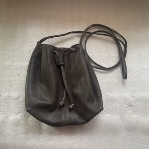 Vintage Barganza Drawstring Leather Crossbody Purse Adult Brown Small Boho Bag